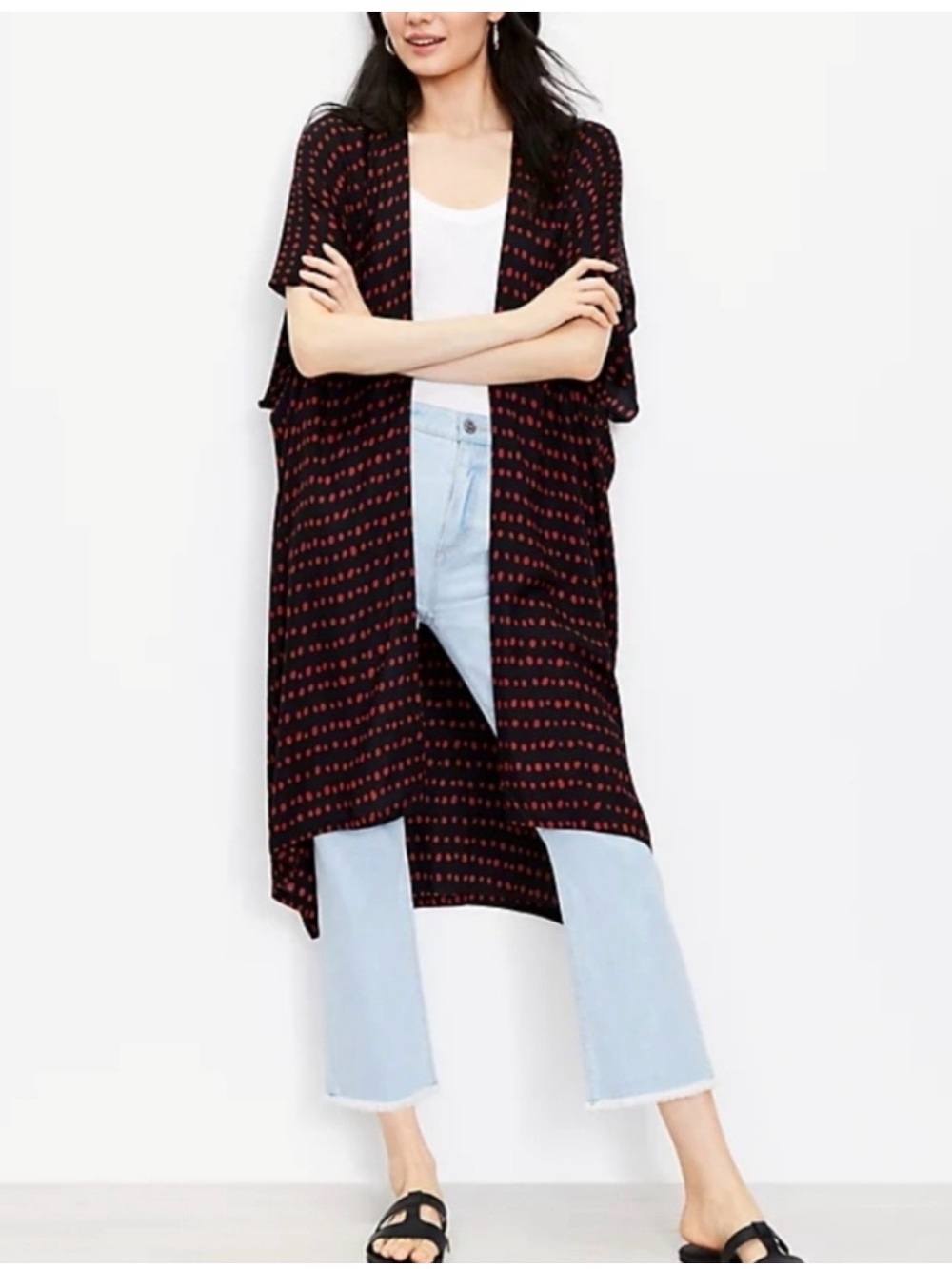 LOFT Pearl Dot Black Red kimono